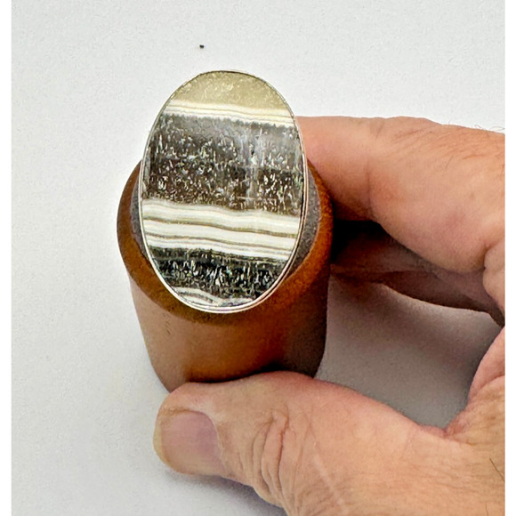 Calcite Stone Estate Ring .925 Stone Sz 6 - 12.54Grams - Beautiful Piece 1.5" - Picture 2 of 4